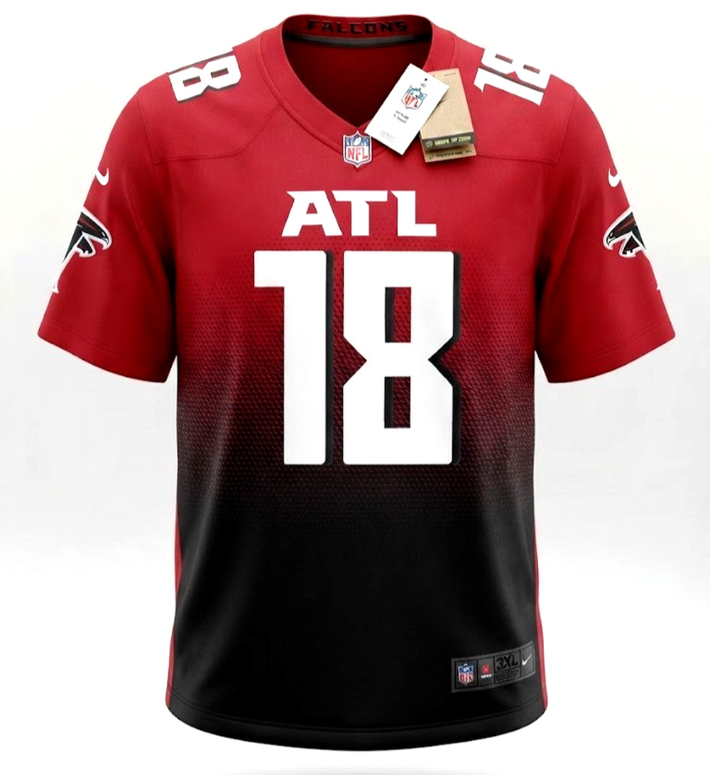 New Nike Atlanta Falcons #18 Red/Black Gradient Jersey Size 3XL NFLPA NWT